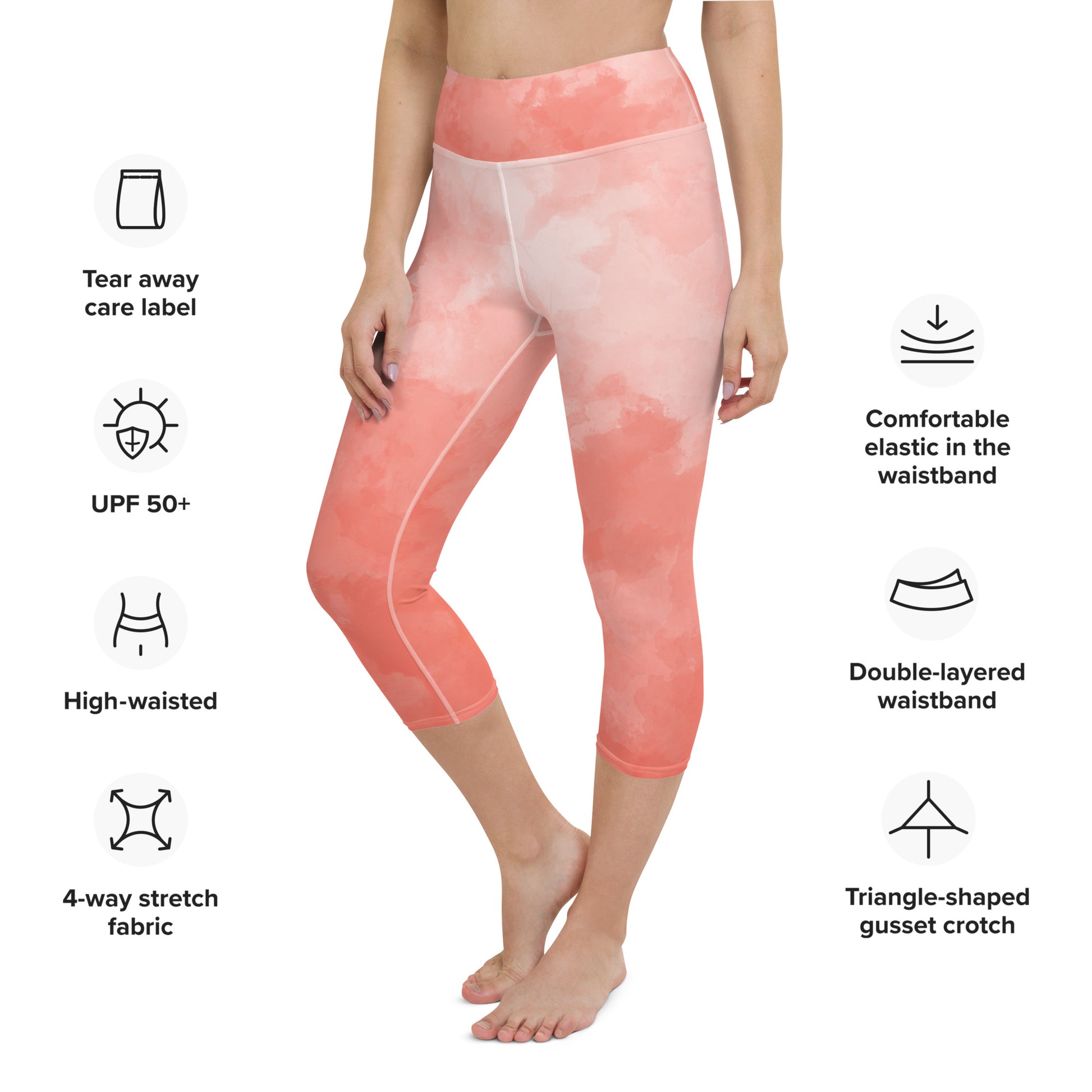 Women's Yoga Capri Leggings - Coral print